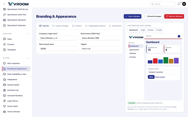 Branding & Appearance settings
